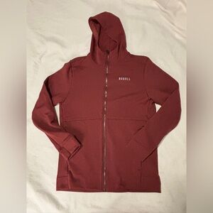 NOBULL Hoodie Mens Sz L Maroon Full Zip Fleece Lined Zipper Pockets Athletic